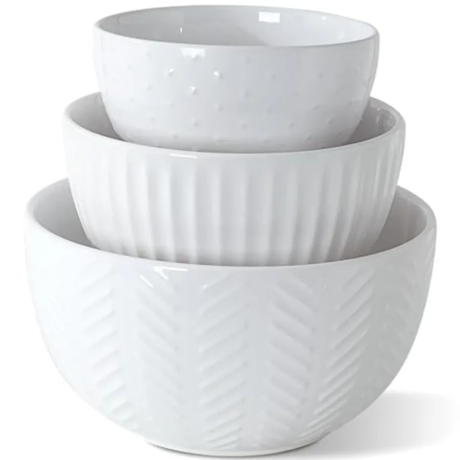 

Ceramic Mixing Bowls Set Nesting Bowls Set For Kitchen Large 5/3/1.5 Quart Bowl Set of 3 Prep Serving Bowl for Baking and Mixin