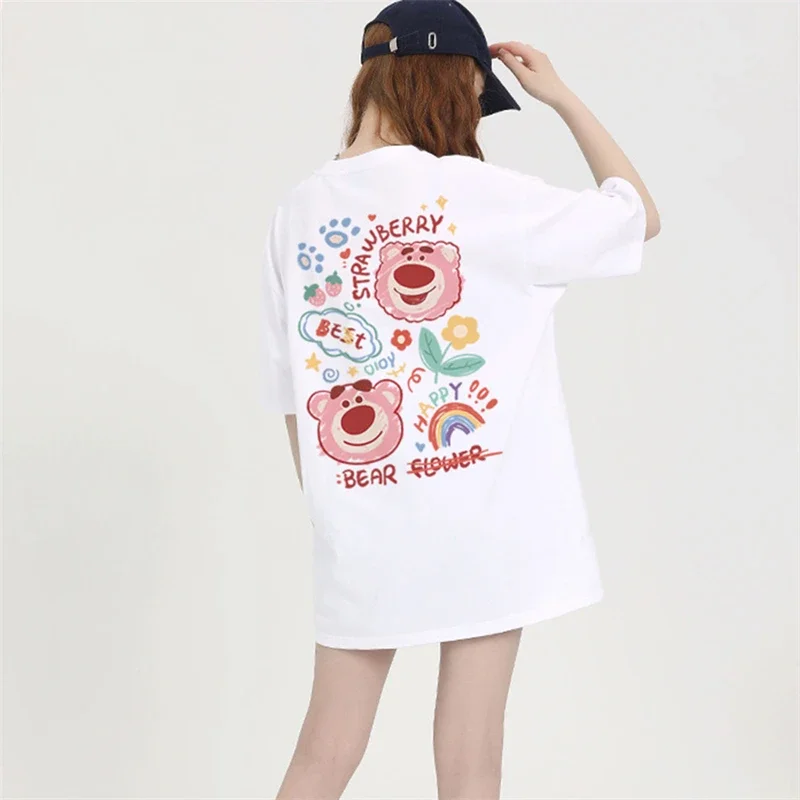 Kawaii Lotso Cartoon Harajuku Y2K T Shirt donna Cute Strawberry Bear Anime T-Shirt Ullzang Streetwear Tshirt Summer Top Tee Girl