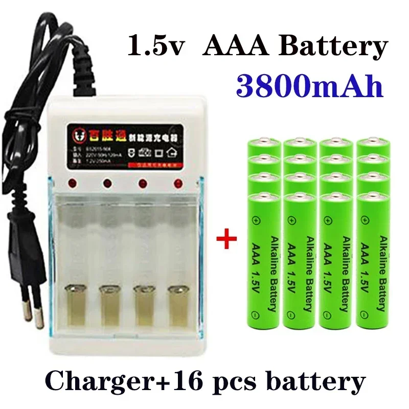 Batterie alcaline rechargeable Original 100%  pour télécommande, jouet, alarme de fumée avec chargeur 1.5V AAA 3800 mAh