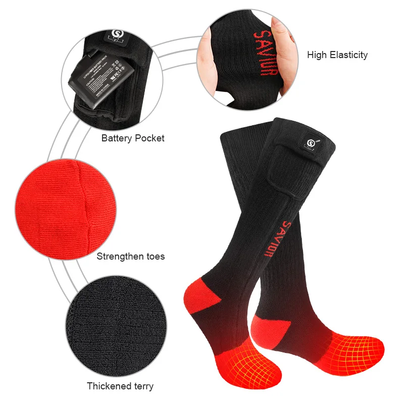 DAY WOLF Winter Electric Ski Socks Rechargeable Heating Warm Socks Outdoor Motorcycle Fishing for Men Women Climbers Camp