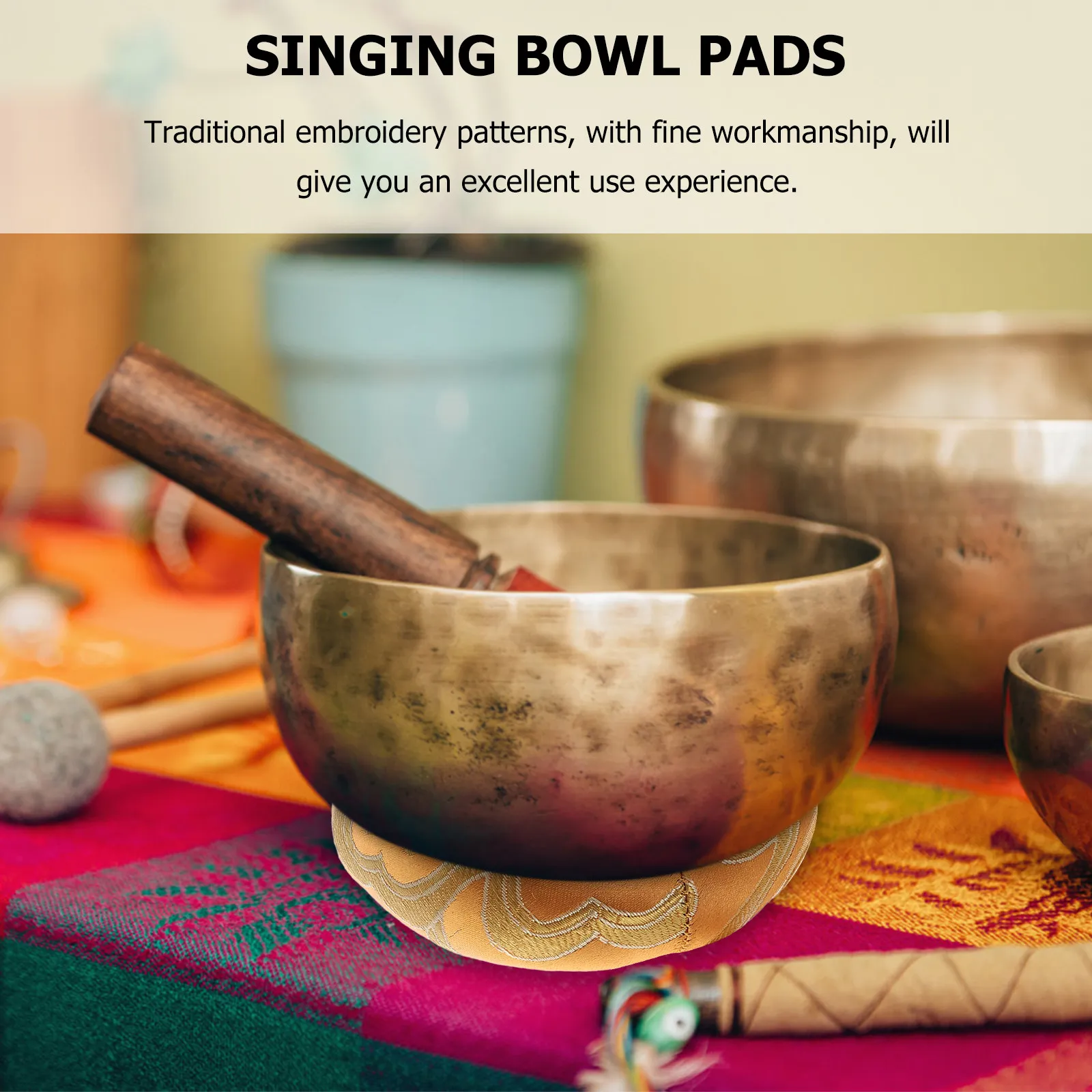 2Pcs Premium Buddhist Sound Bowl Pads Handcrafted Singing Bowl Mats for Meditation Yoga Spiritual Practice Non-Slip Cushions