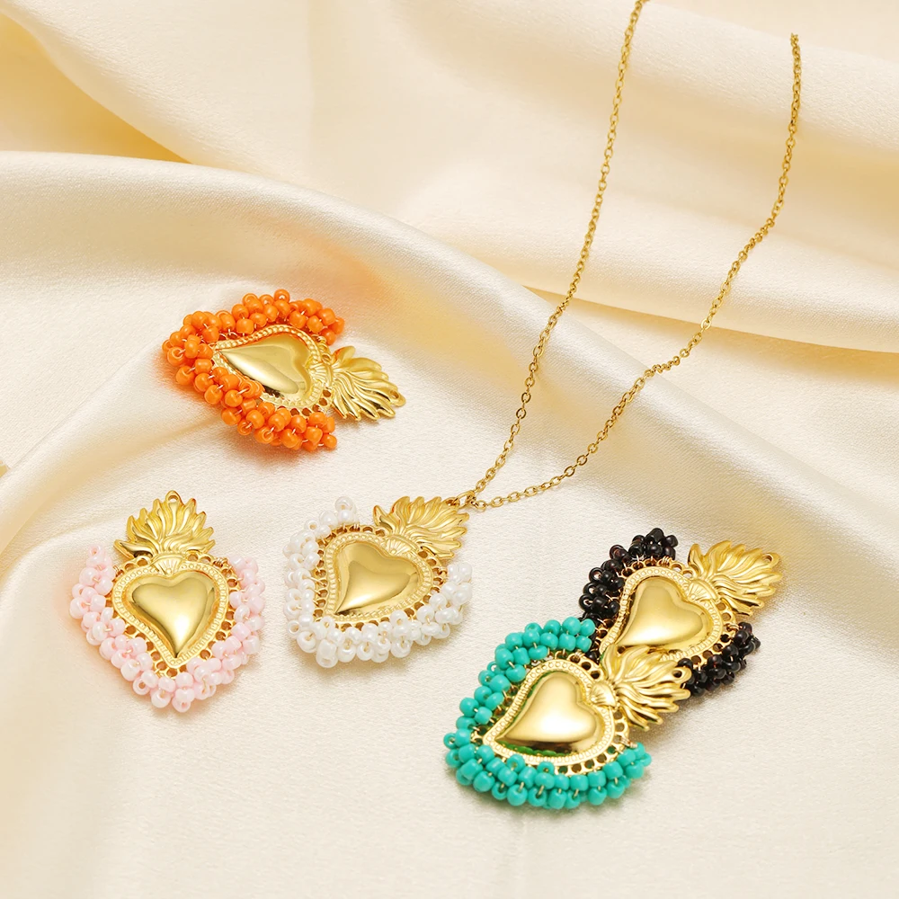 

3pcs Stainless Steel Heart Beaded Charms Summer Pendants for DIY Bohemian Jewelry Findings Necklace Bracelet Making Wholesale