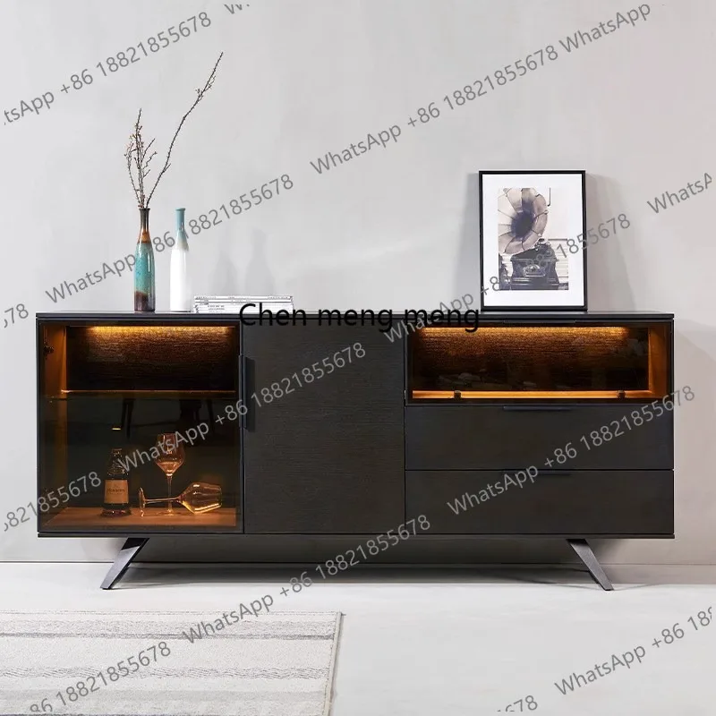 

Solid wood dining side, glass door wine cabinet with lamp storage, living room against the wall, modern simple entrance cabinet