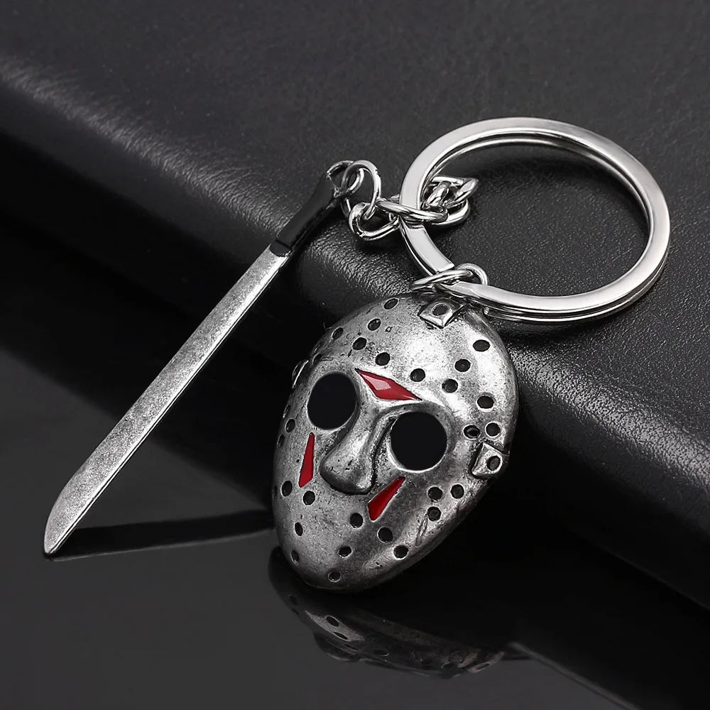 2024 New Black Friday Jason Mask Metal Keychain Terrifying Retro Sword Keychain Car Bag Hanging Decoration