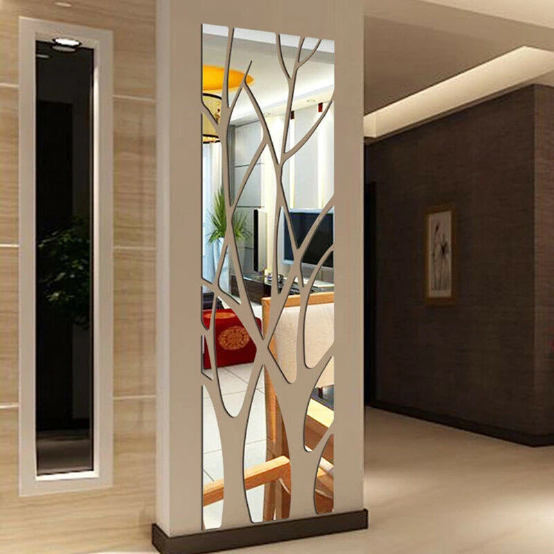Pegatina de pared de espejo de árbol acrílico 3D, calcomanía de arte DIY extraíble, Mural de decoración del hogar, 100x28cm