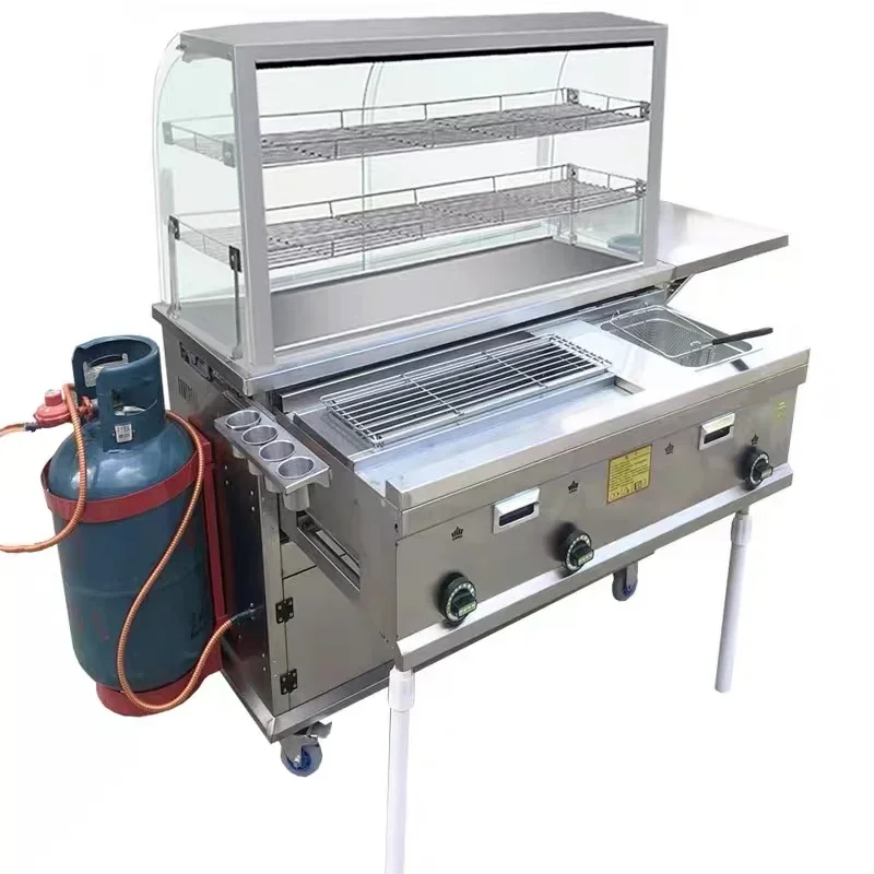 

Barbecue cart frying all-in-one machine oden with thickened glass dustproof night market multi-functional special fried skewer