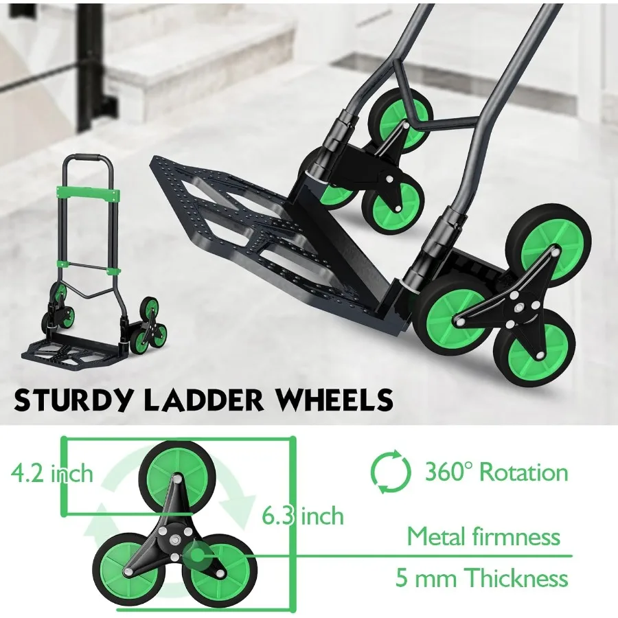 شاحنة يدوية شديدة التحمل بسعة 330 رطل مع عجلات لتسلق الدرج ومقبض OneTouch قابل للسحب لتحريك فعال من الحمل الثقيل