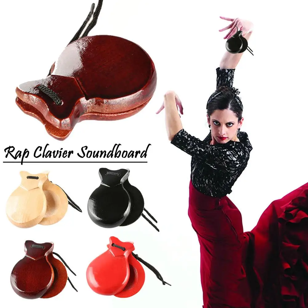 2Pcs Traditional Castanet Wood Spanish Castanets Dance With String Hand Music Instrument Percussion Wood Instruments