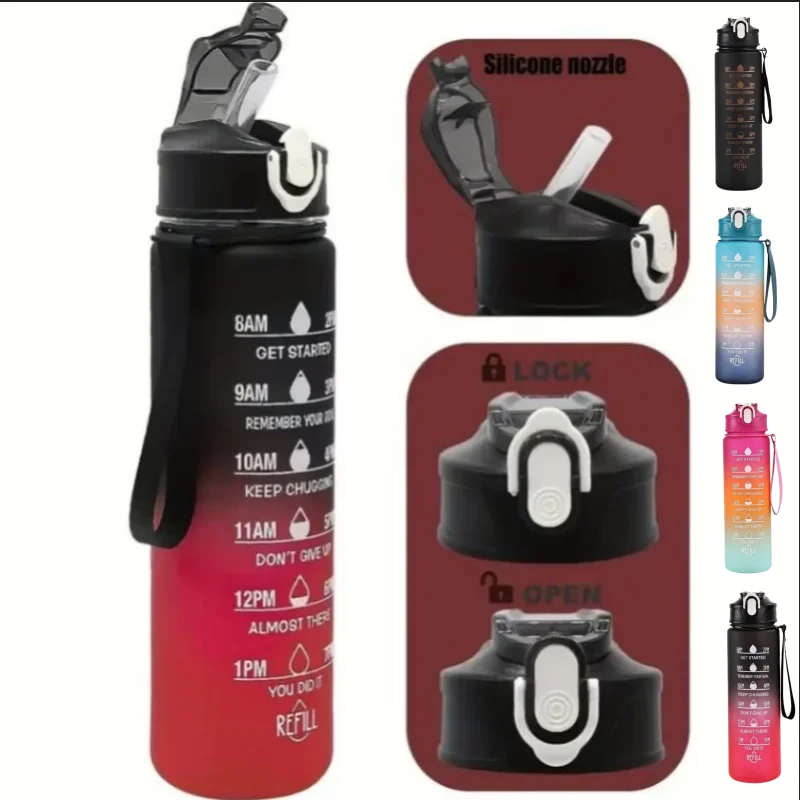 750ml Sports Water Bottle with Time-Tracking Straw Leak Proof Locking Flip Cover for Easy Carry Ideal for Outdoor Adventures