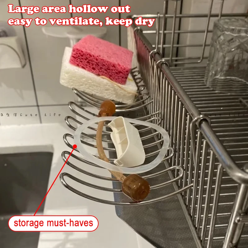 1/2Pcs Expandable Stainless Steel Over-Sink Basket – Space-Saving Drain Rack for Countertop & Utensil Storage
