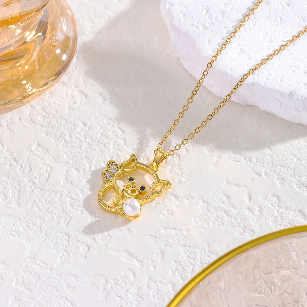 Neue Süße Nette Zirkon Kristall Fliegen Schwein Anhänger Halsketten Für Frauen Trendy 18K Gold Überzogene Edelstahl Hals Kette schmuck