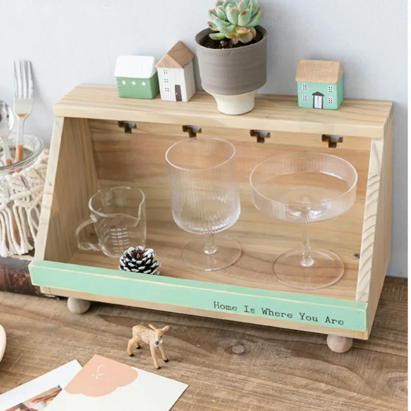 Wooden Cup Storage Cabinet Breathable Snack Storage Rack Stable Teaware Organizer Coffee Table Office Dining