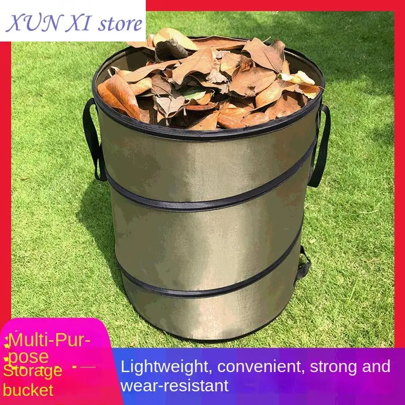 New Garden Trash Can Folding Trash Can Garden Storage Fallen Leaves Storage Outdoor Trash Oxford Cloth Large Capacity Weed Bags