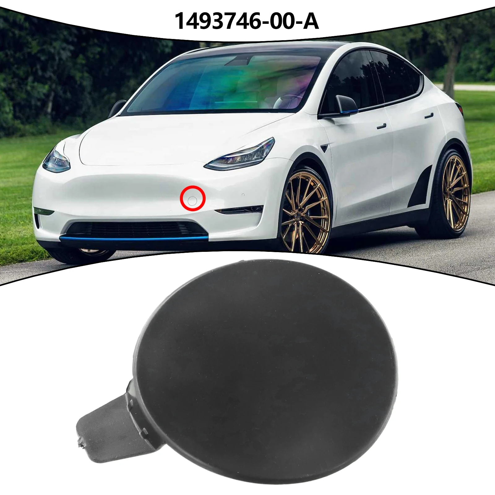 Plastic Towing Eye Black Cap For Front Of For Tesla M Y Year Range Two Thousand Twenty One to Two Thousand Twenty Two