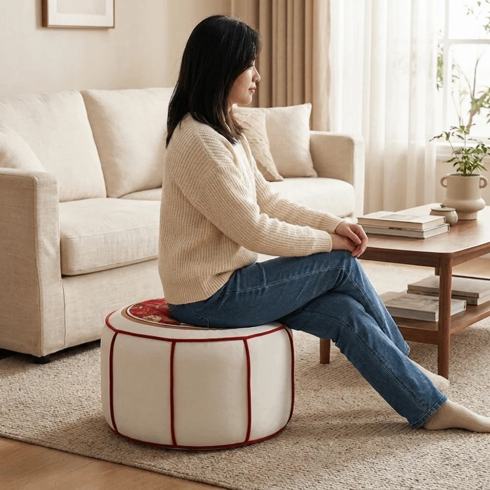 Removable Sofa Stool Cover Round Unstuffed Storage Leg Bench New Chinese Style Large Capacity Clothes Storage Bag Tea Room