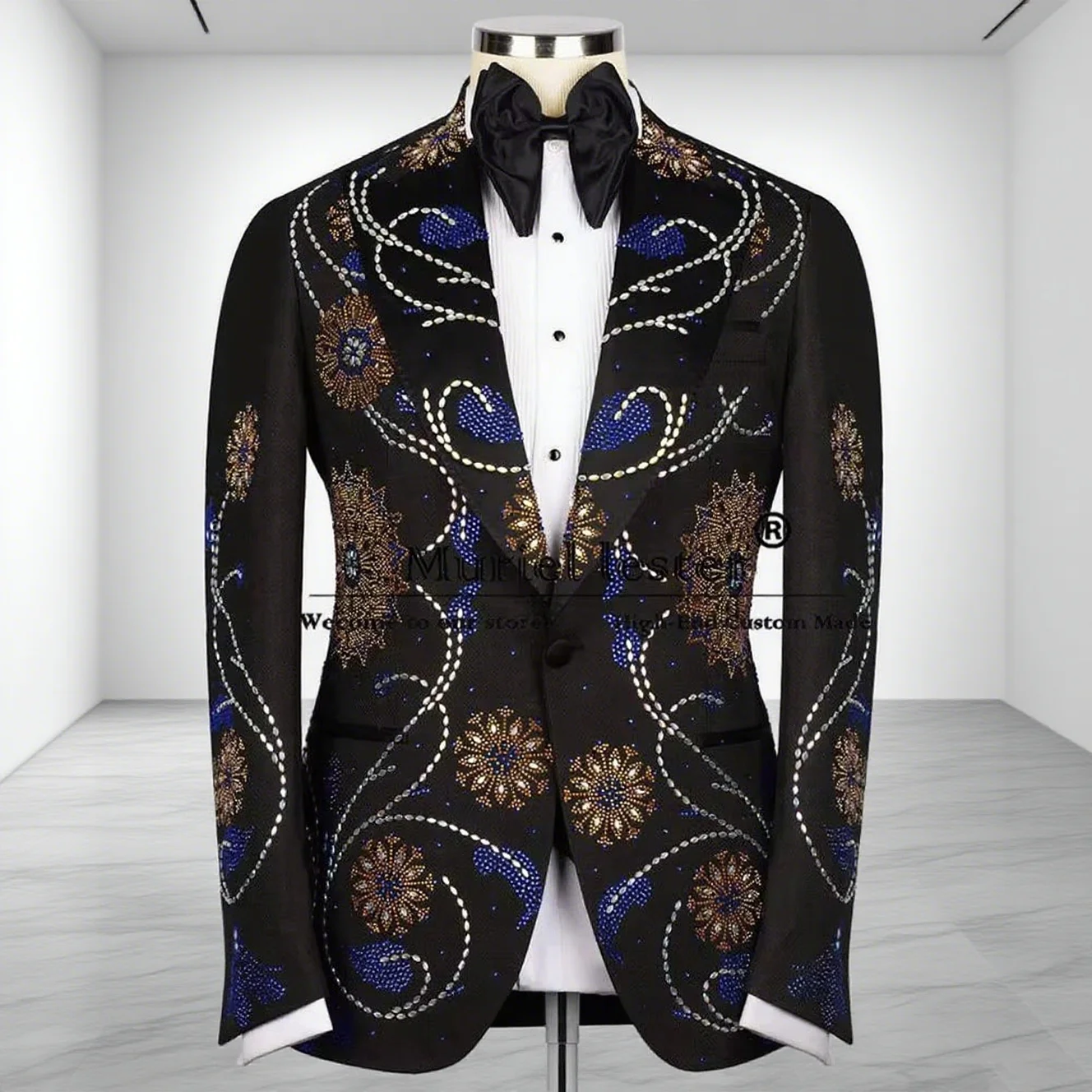 

Exquisite Beaded Stone Suit Men Single Breasted Prom Blazer Customized Man Formal Dinner Party Groom Wedding Tuxedo ropa hombre
