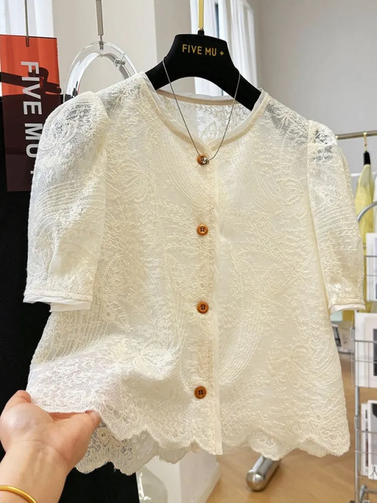 

Large Size Bubble Sve Lace irt Men's Summer Thin Quali Versatile Top ort Sve Loose Fit Button down Casual irt