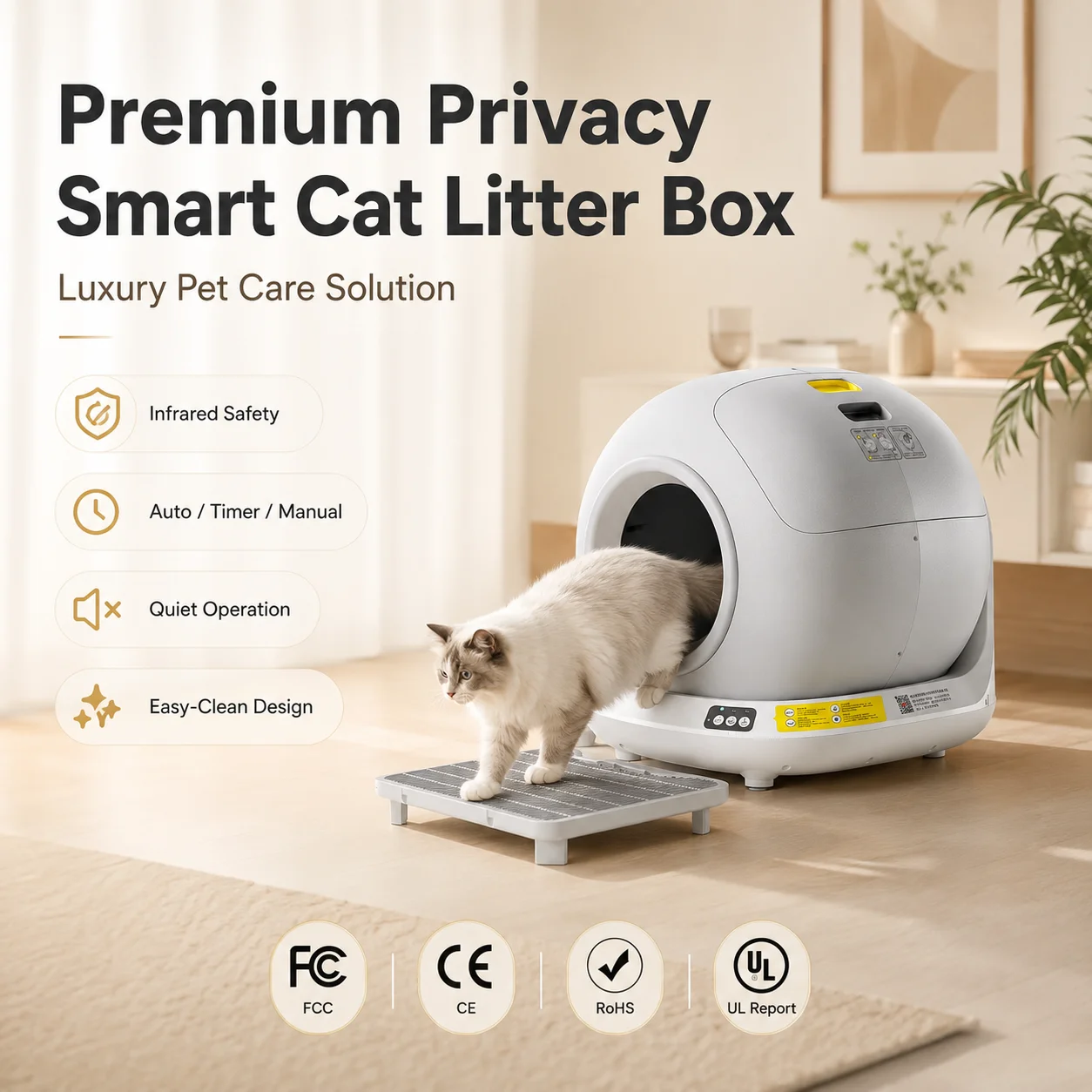 Logistics Optimized Self Cleaning Cat Litter Box 770 Units/40HQ Capacity Compact Packing For Low Freight Shipping