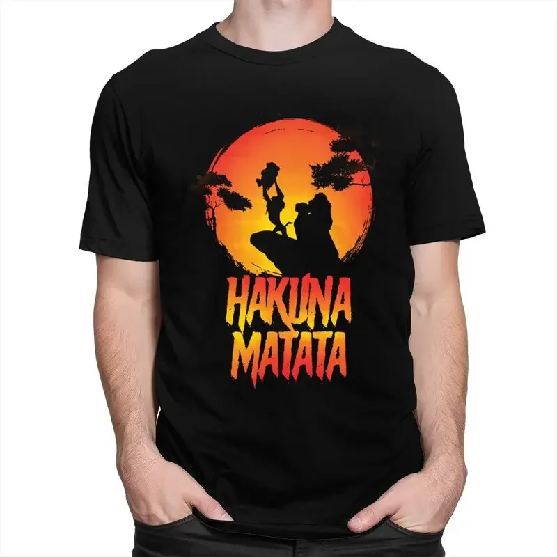 Hakuna Matata Film Movie Lover T Shirt Men Short Sleeved The Lion King Sunsets Cartoon T-shirt Casual Tee Cotton Slim Fit Tshirt