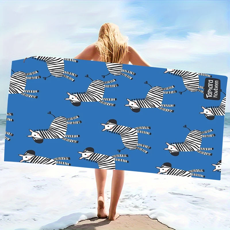Zebra Print Pattern Beach Towel Blue Background Animal Kingdom Design Large Soft Microfiber Bath Blanket view 4
