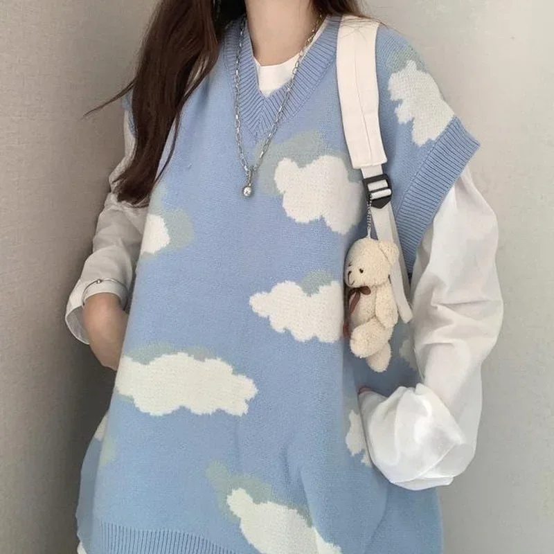 Sweater Knitted Women\'s Warm Tunic Women\'s Vest Cute Cloud Preppy Korean Stype Pullover Female Clothing Pulls Top Long Sleeve