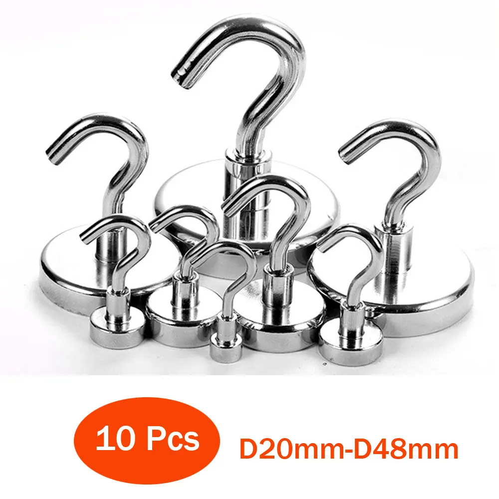 Ganchos magnéticos fuertes, gancho de rodamiento de carga práctico, D20 mm-d48 mm para el hogar, Cocina, Bar, almacenamiento, llave, taza colgante, 10 piezas