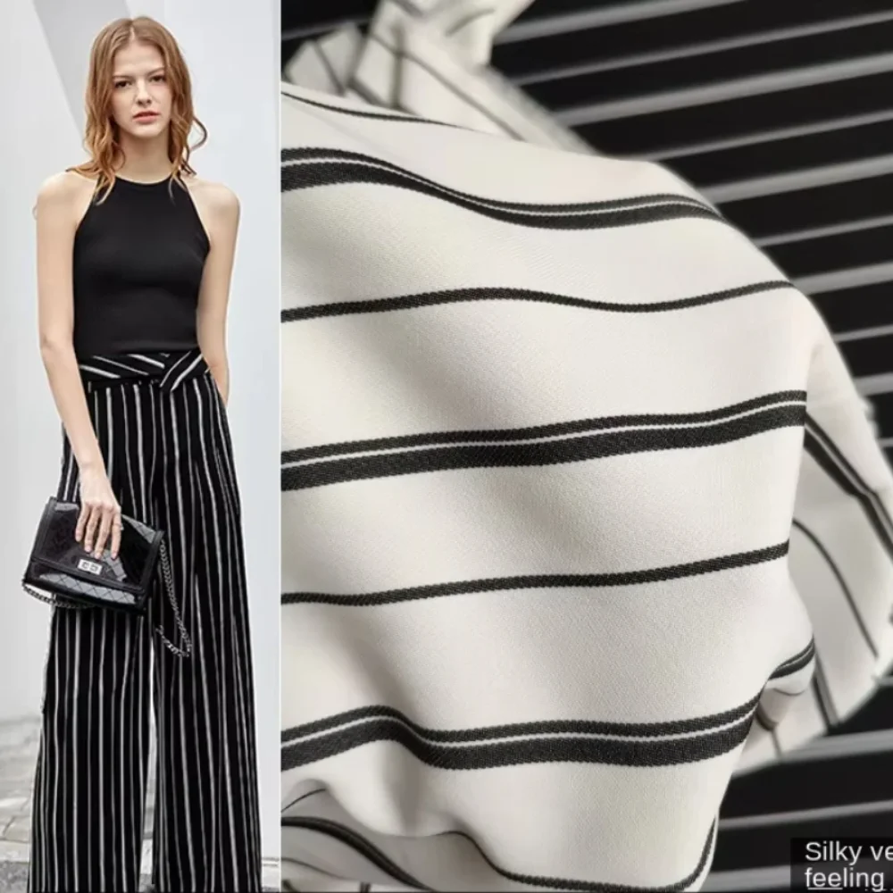 Yarn-dyed Brother Striped Fabric Super Draping Silky Elastic Women's Pants Wrapped Hip Skirt Wide Leg Pants Set Cloth Per Meter