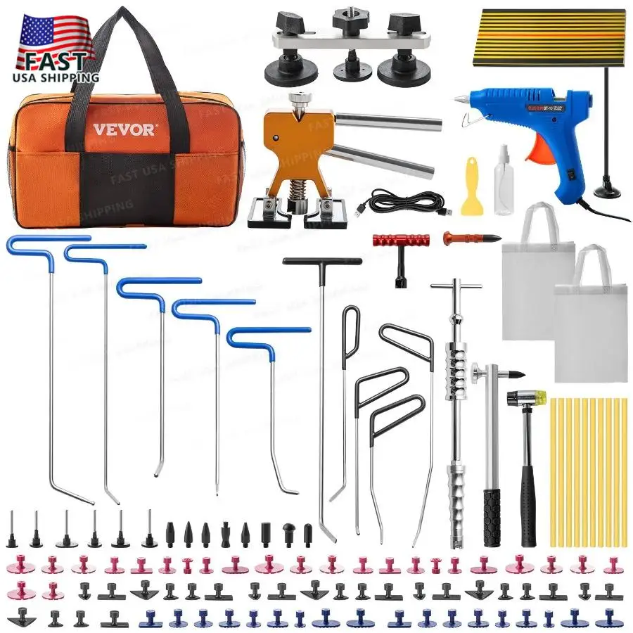 VEVOR Paintless Dent Removal Rods 89 PCS Paintless Dent Repair Tools Golden Lifter Puller Car Dent Repair Kit Glue Puller Tabs