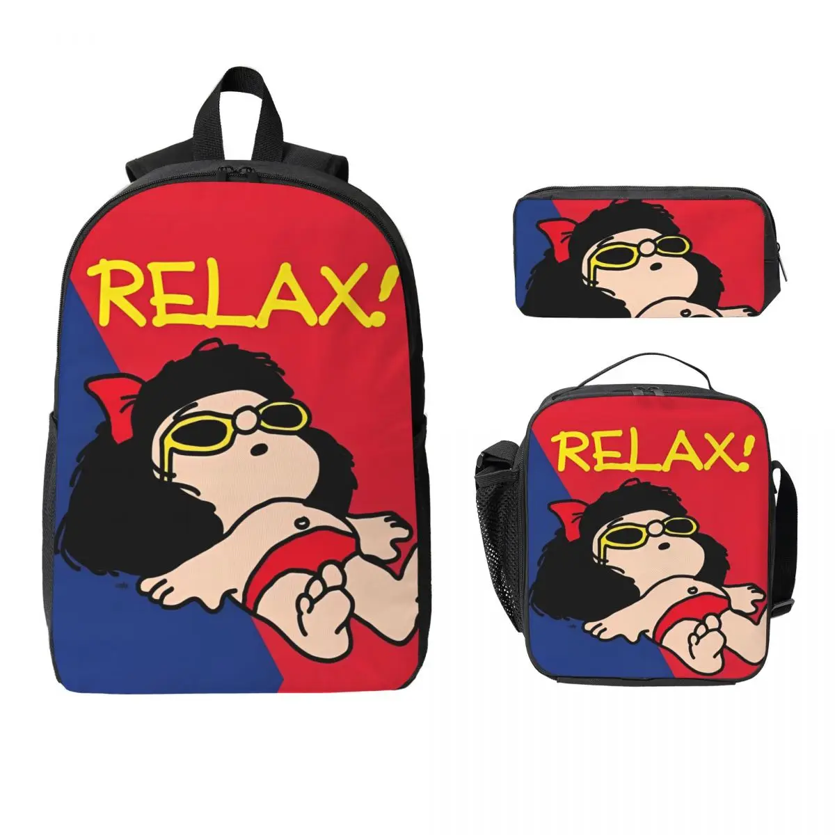 

Mafalda Relax для девочек, детский рюкзак, ланч-бокс, пеналы для мальчиков и девочек, рюкзаки, школьный рюкзак, набор книг