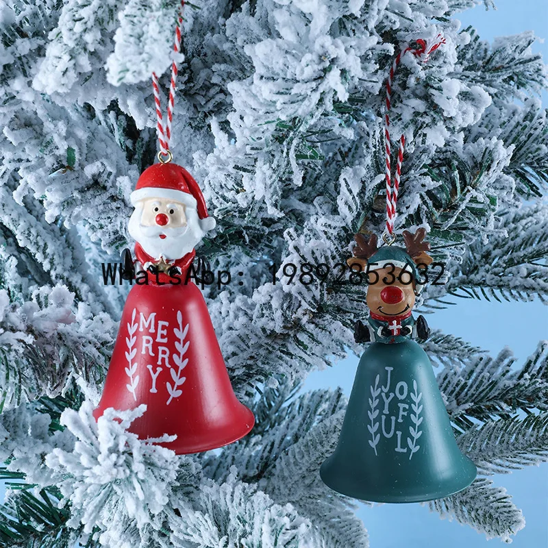 Zz cute snowman reindeer bell ornament santa claus iron art craft pendant christmas tree decoration