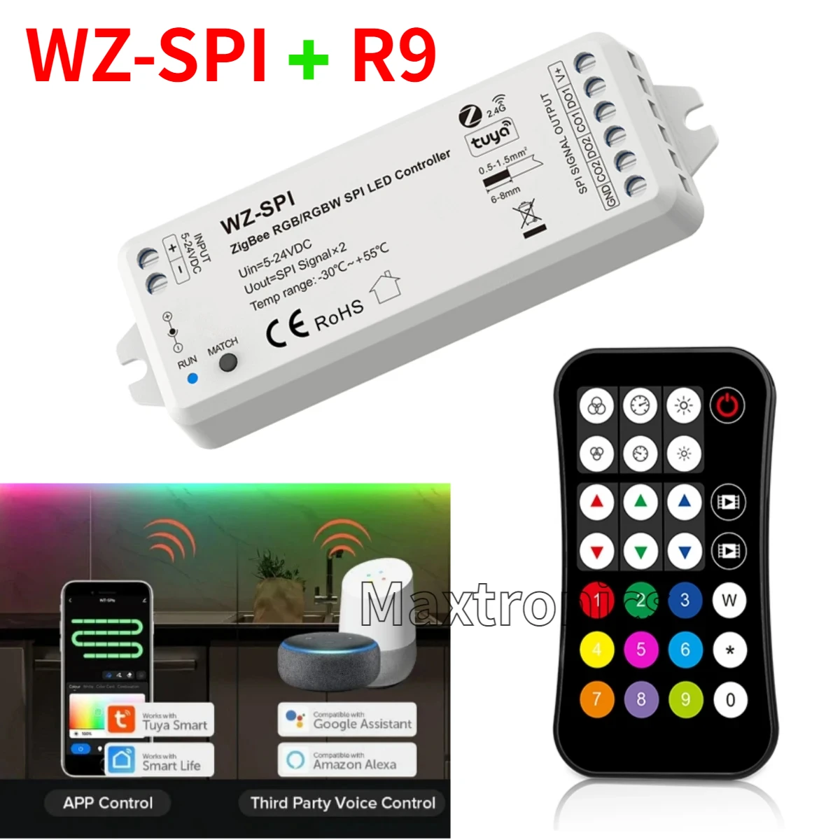 WZ-SPI + R9 Zigbee SPI Led kontrol kitleri RF uzaktan TUYA RGB RGBW 1903 WS2811 2812B için Dimmer LED şerit işıklar DC5-24V