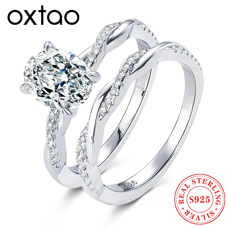 

OXTAO Wedding Ring Set 2.0ct Oval Cut Moissanite Engagement Ring 925 Sterling Sliver Half Eternity Band Wedding Jewelry Gift