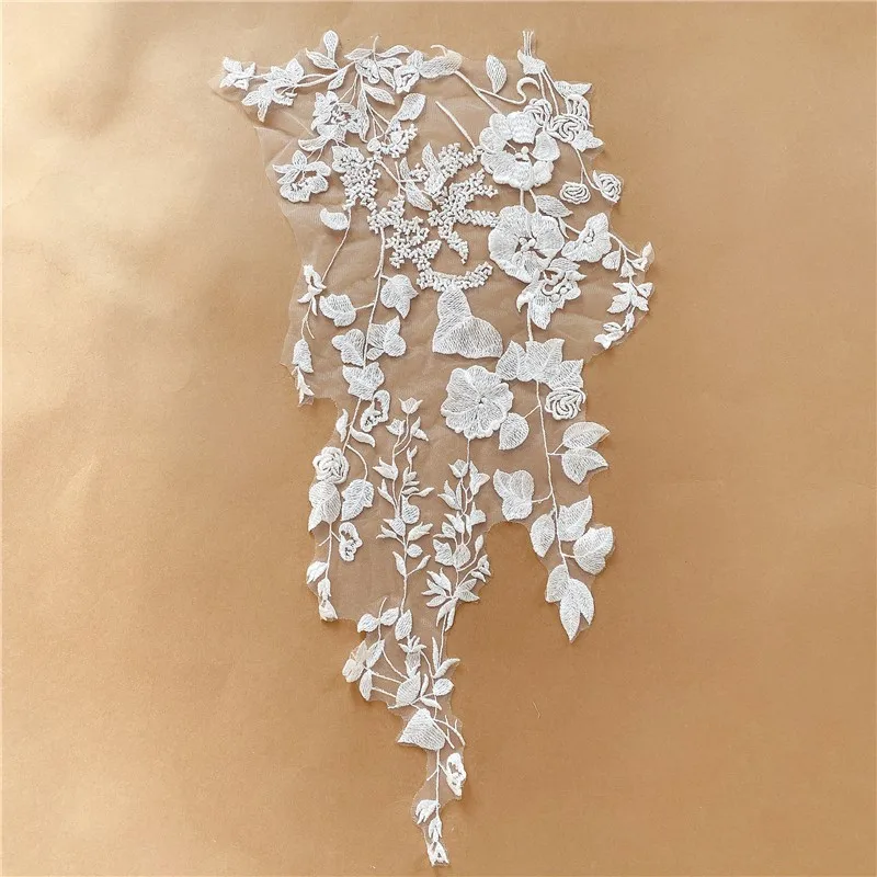 Rayon Embroidered Lace Leaf Flowers Patch, Chest Backs Accessories, Handmade DIY, Wedding Dress, 62x27cm, RS4164