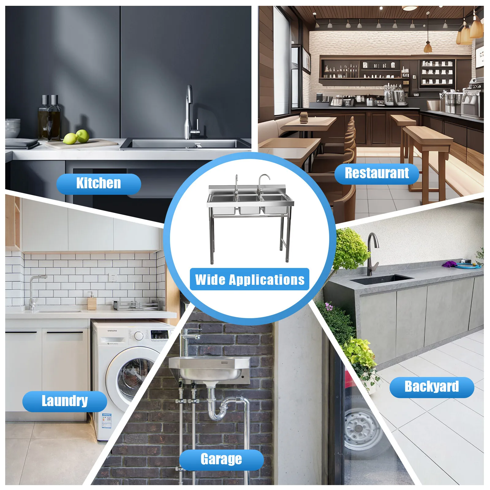 مجموعة حوض المطبخ الحديثة ذات 3 حواف - صنابير دوارة مزدوجة، سعة تحميل 200 كجم للمطبخ الصغير والشقة واستخدام RV #1