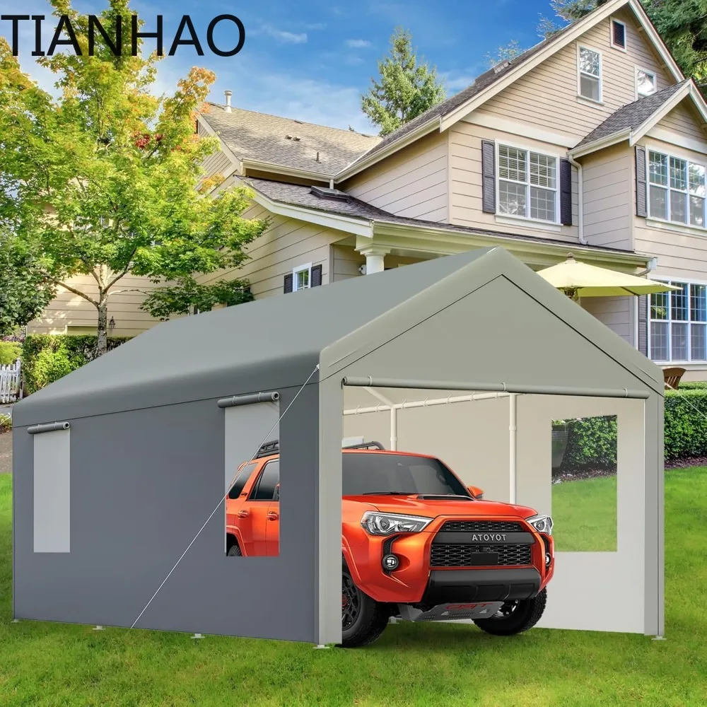 Carport,10x20 Heavy Duty Carports, Canopy, Garage, Metal Shed, with 4 Roll-up Ventilated Windows, Outdoor, Storage, Car, Boat