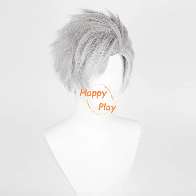 Sylus Synthetic Cosplay Wig 30cm Grey Fluffy Short Wig Heat Resistant Hair Halloween Unisex Anime Wigs