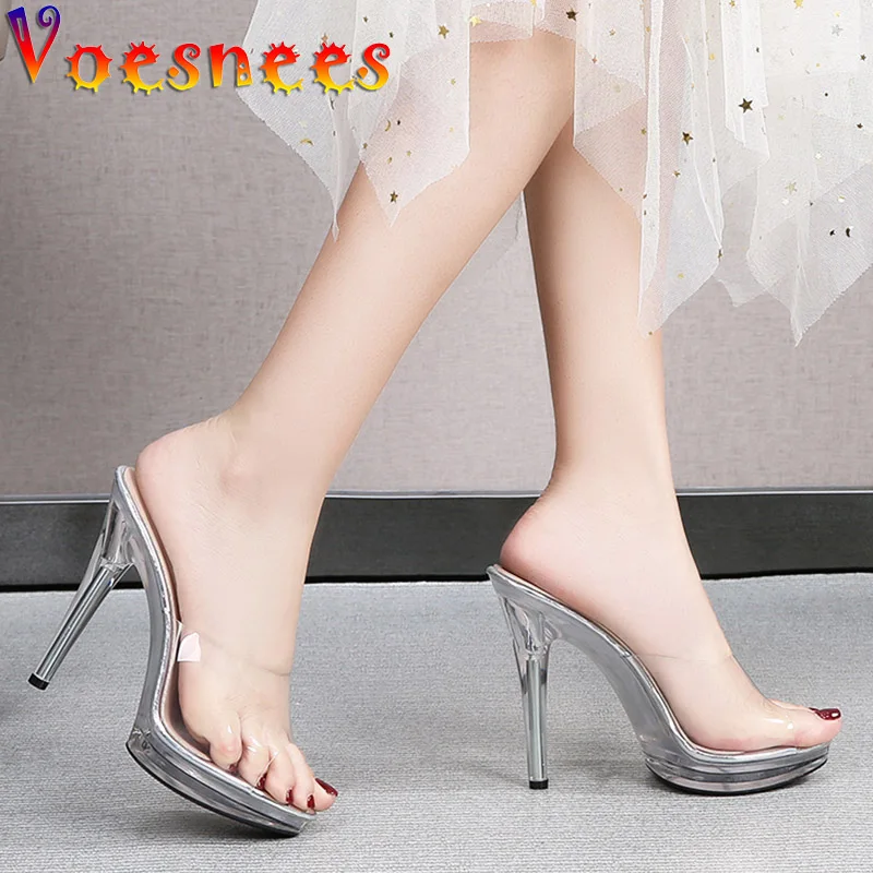 Women Slippers Crystal Platform Sandals Outdoors Elegant Super High Heels Pumps Sexy Female PVC Summer Transparent Party Shoes