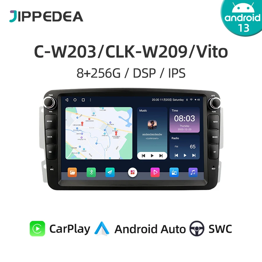 8G 256G Android 13 Car Multimedia Player CarPlay GPS Navigation WiFi Car Radio For Benz C-W203 CLK-W209 G-W463 W210 Vito Viano