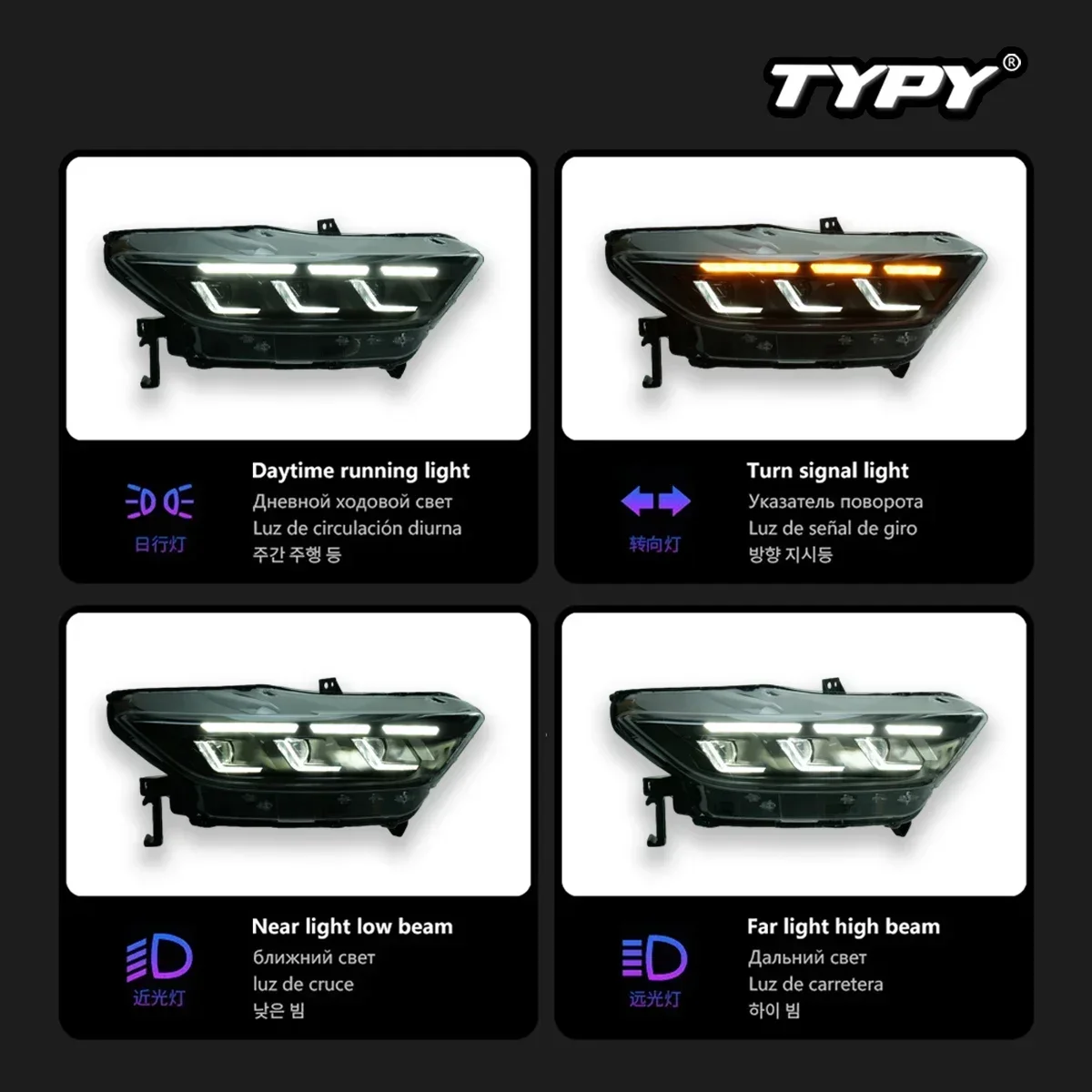 

TYPY Car Lights For Ford Mustang RGB Headlight LED Projetor head Lamp 2015-2017 Daytime Running Light Automotive Accessories