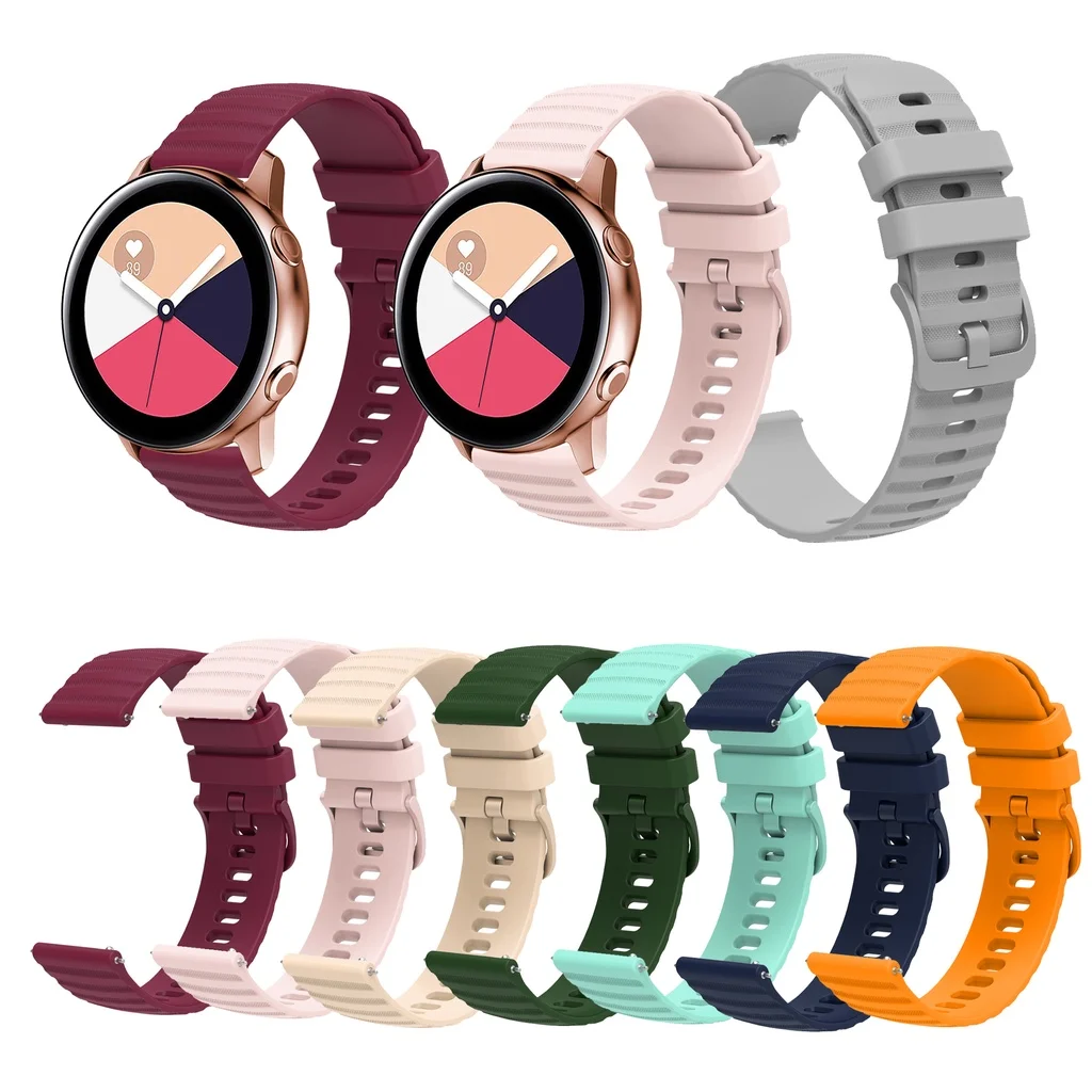 

20mm Silicone Strap For Samsung Galaxy Watch Active 2 40mm 44mm Wave Pattern Bracelet Sport Band Wristband