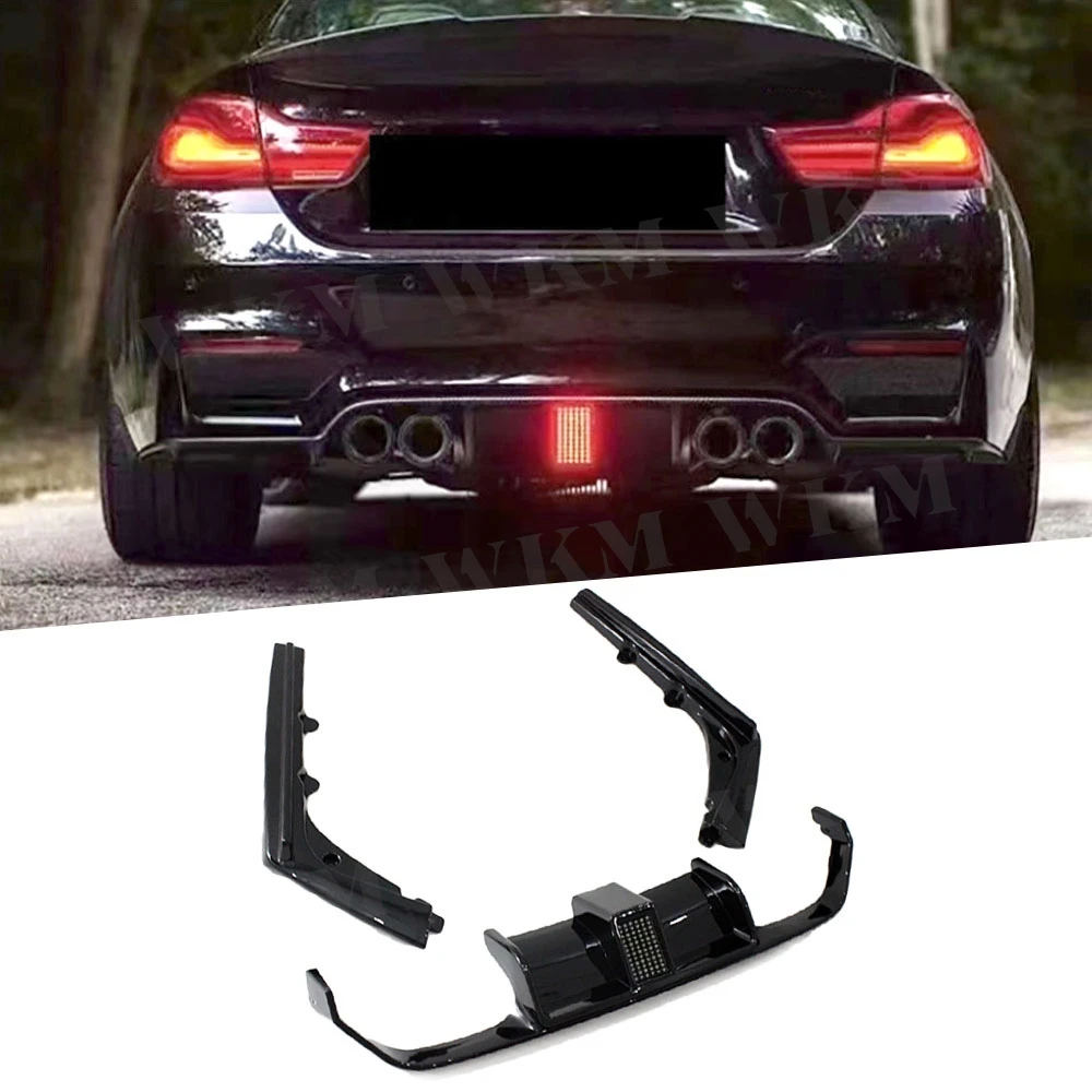 

ABS Rear Diffuser Bumper Lip Spoiler For BMW 3 Series 4 Series F80 M3 F82 F83 M4 2014-2019 Rear Lip Diffuser With Lamp