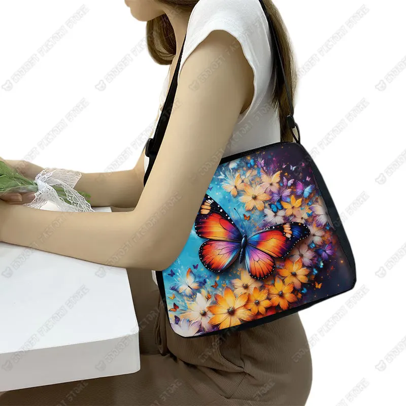 Colorful Butterfly Print Women Shoulder Bag Insect Flower Handbags for Travel Key Purse Phone Holder Messenger Bag Crossbody Bag