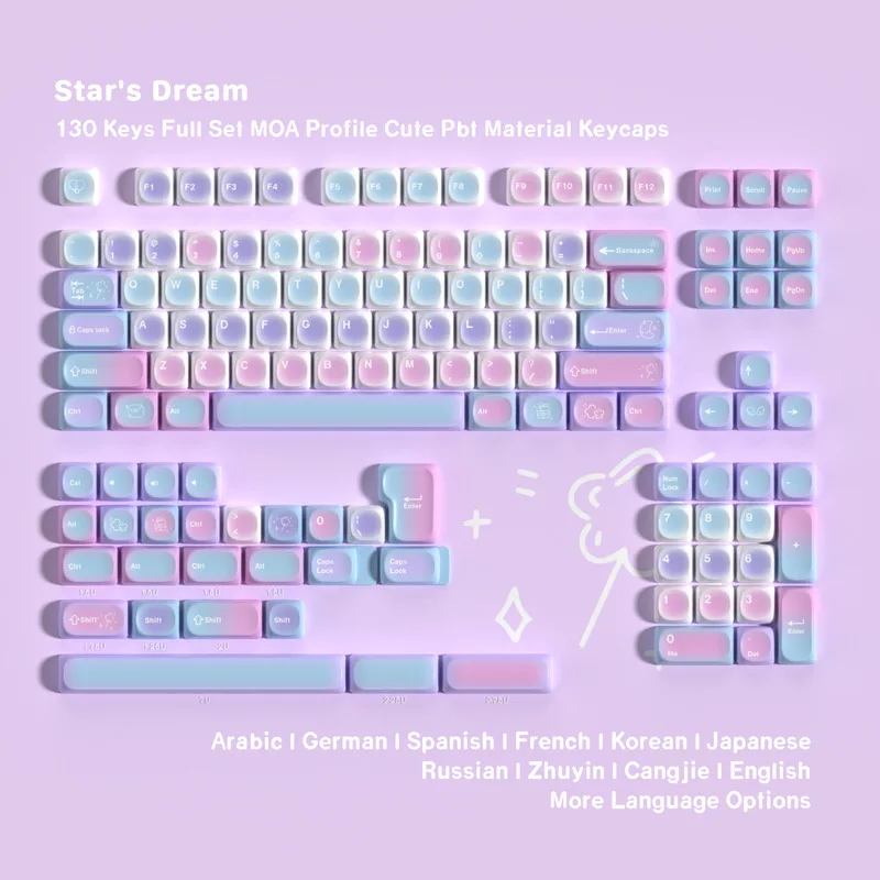 Moa Star Dream Theme Keycaps Pbt Multi Language Mechanical Keyboard Pc Gaming Keyboard Collection Gifts Customized Keycaps