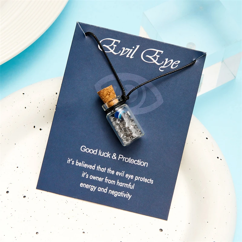 New Fashion Transparent Drift Bottle Evil Eye Pendant Glass Bottle With Cardboard Necklace For Women Lovers Lucky Wish Jewelry