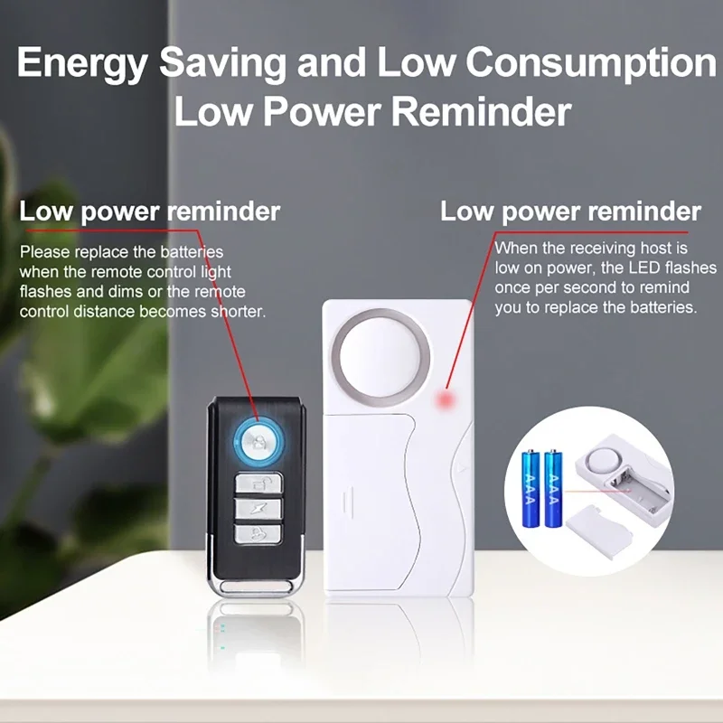 108dB Wireless Door Alarms with Remote Control Doorbell Open Alarm Security Delay Loud Magnetic Sensor Anti-Theft Window Alarm