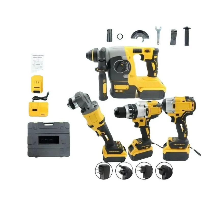 4-in-1  tool set; cordless drill combo kit; 21Vlithium   tools;   impact wrench grinder; professional tool  box