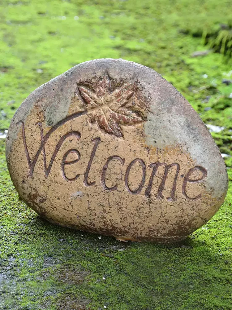Pottery Clay Garden Stone With Welcome Give Thanks Scatter Kindness Signs On Decorative Garden Ornament Ideas Gifts For You Now
