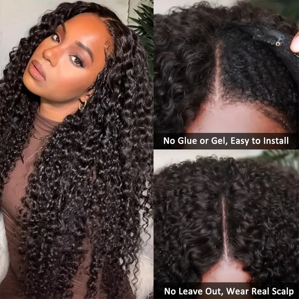 200 Density Upgrade Glueless V Part Wig Curly Wave Human Hair No Leave Out Ready To Wear Water Wave Human Hair Wigs 30 32 Inch image 3