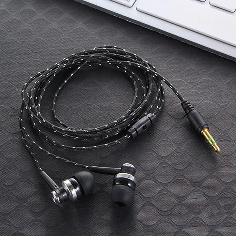 Wired Earphone Stereo In-Ear 3.5mm Nylon Weave Cable Earphone Headset With Mic For Laptop Smartphone Gifts