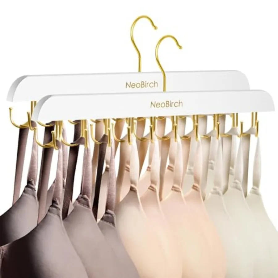 Bra Hanger for Closet Organizers and Storage Space Saving Wooden Hanger 20 Steel Hooks for Tank Tops, Camis, Hats, Lingeries, B